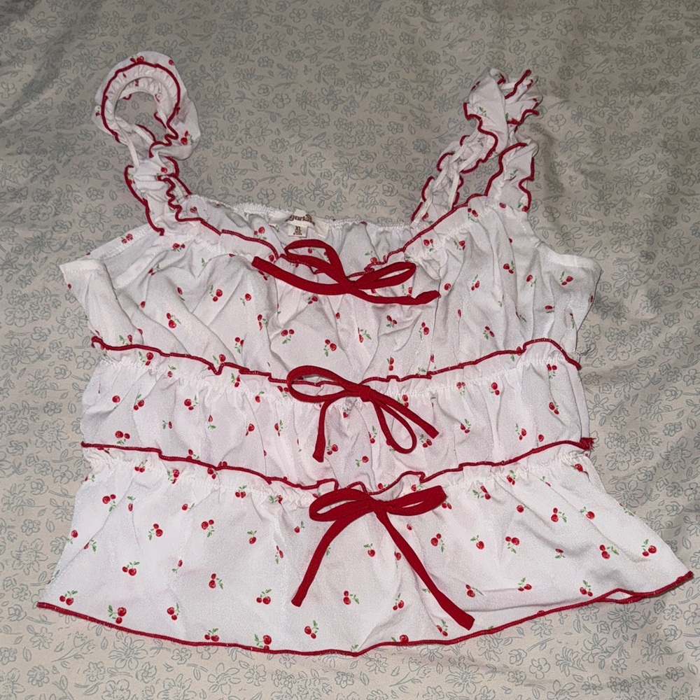 Sugarlips White Camisole with Red Cherry Print